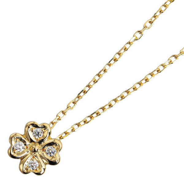 ミキモト K18YG イエローゴールド ダイヤ0.07ct クローバーモチーフ ペンダントネックレス レディース MIKIMOTO 【中古】