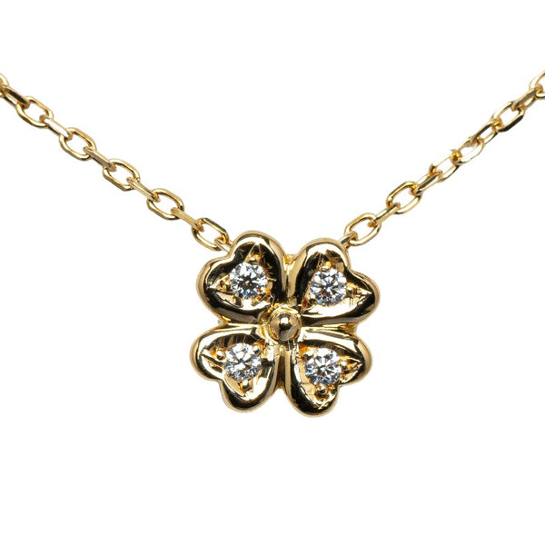 ミキモト K18YG イエローゴールド ダイヤ0.07ct クローバーモチーフ ペンダントネックレス レディース MIKIMOTO 【中古】