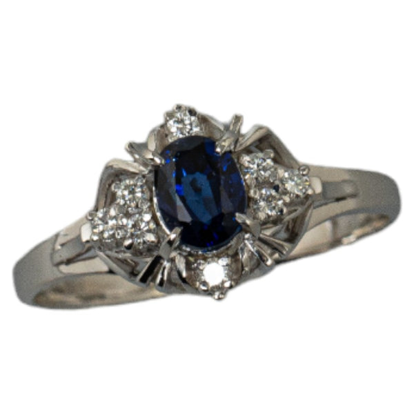 Pt900 プラチナ サファイア0.77ct ダイヤ0.11ct リング 指輪 レディース 15号 【中古】