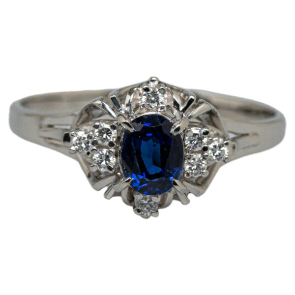 Pt900 プラチナ サファイア0.77ct ダイヤ0.11ct リング 指輪 レディース 15号 【中古】
