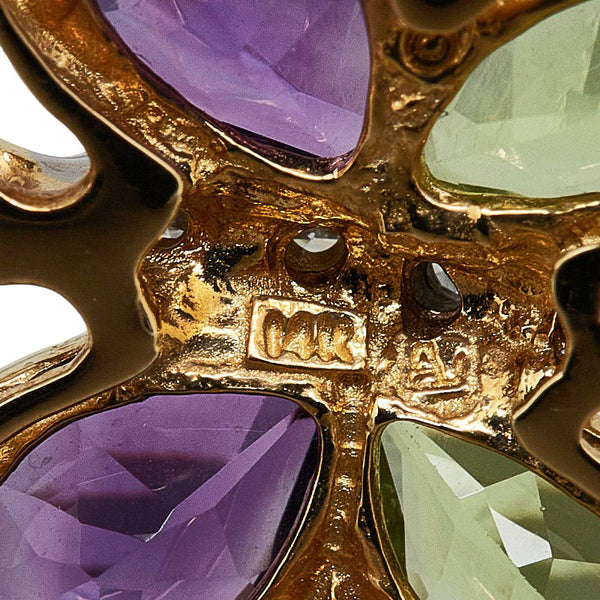 ゴールド K14YG イエローゴールド ダイヤ アメジスト ペリドット バタフライ ペンダントトップ レディース 【中古】