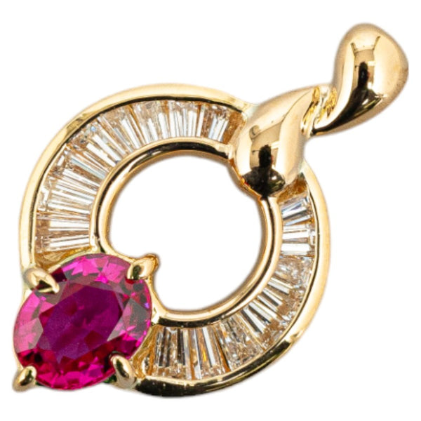 K18YG イエローゴールド ルビー0.58ct ダイヤ0.32ct サークル ペンダントトップ レディース 【中古】