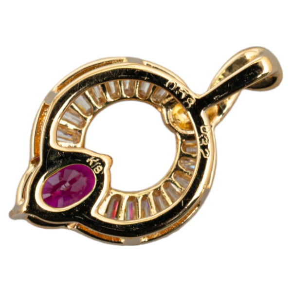 K18YG イエローゴールド ルビー0.58ct ダイヤ0.32ct サークル ペンダントトップ レディース 【中古】