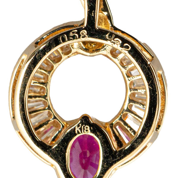 K18YG イエローゴールド ルビー0.58ct ダイヤ0.32ct サークル ペンダントトップ レディース 【中古】