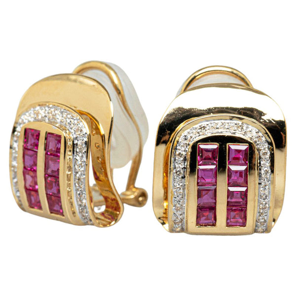 K18YG イエローゴールド ルビー1.7ct ダイヤ0.16ct イヤリング レディース 【中古】