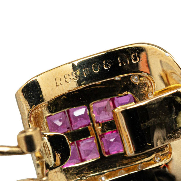 K18YG イエローゴールド ルビー1.7ct ダイヤ0.16ct イヤリング レディース 【中古】