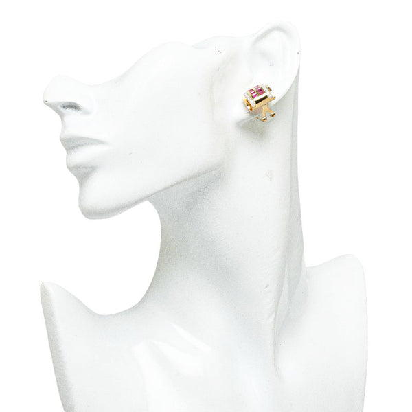 K18YG イエローゴールド ルビー1.7ct ダイヤ0.16ct イヤリング レディース 【中古】