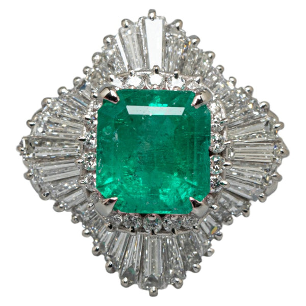 Pt900 プラチナ エメラルド2.33ct ダイヤ1.73ct リング 指輪 レディース 16号 【中古】