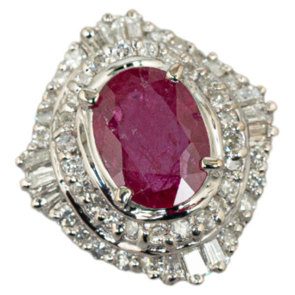 Pt900 プラチナ ルビー1.83ct ダイヤ0.76ct オーバル リング 指輪 レディース 7.5号 【中古】