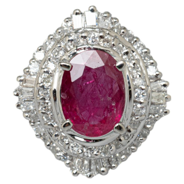Pt900 プラチナ ルビー1.83ct ダイヤ0.76ct オーバル リング 指輪 レディース 7.5号 【中古】