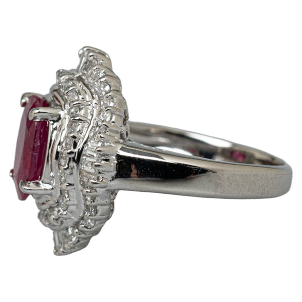 Pt900 プラチナ ルビー1.83ct ダイヤ0.76ct オーバル リング 指輪 レディース 7.5号 【中古】
