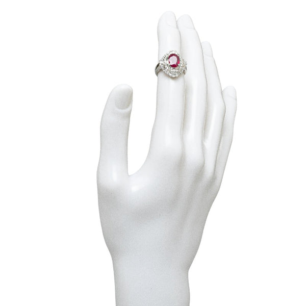 Pt900 プラチナ ルビー1.83ct ダイヤ0.76ct オーバル リング 指輪 レディース 7.5号 【中古】