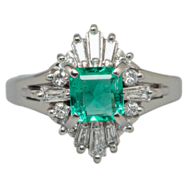 Pt900 プラチナ エメラルド0.58ct ダイヤ0.37ct リング 指輪 レディース 6.5号 【中古】