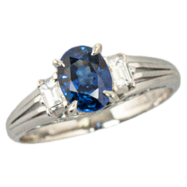 Pt900 プラチナ サファイア0.95ct ダイヤ0.19ct オーバル リング 指輪 レディース 8号 【中古】