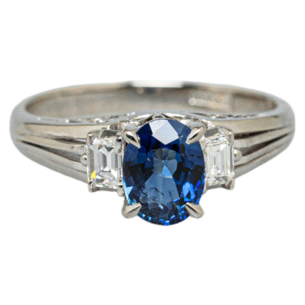 Pt900 プラチナ サファイア0.95ct ダイヤ0.19ct オーバル リング 指輪 レディース 8号 【中古】