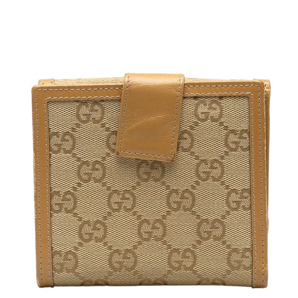 グッチ ホースビット ダブルホック 二つ折り財布 233053 ベージュ キャンバス レザー レディース GUCCI 【中古】