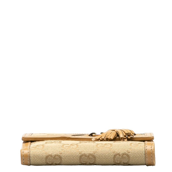 グッチ ホースビット ダブルホック 二つ折り財布 233053 ベージュ キャンバス レザー レディース GUCCI 【中古】