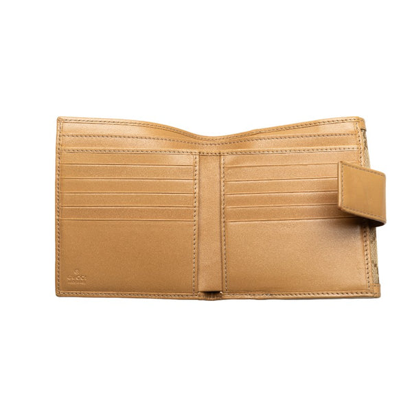 グッチ ホースビット ダブルホック 二つ折り財布 233053 ベージュ キャンバス レザー レディース GUCCI 【中古】
