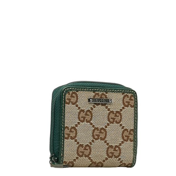 グッチ GGキャンバス コインケース 115255 グリーン ベージュ キャンバス レザー レディース GUCCI 【中古】