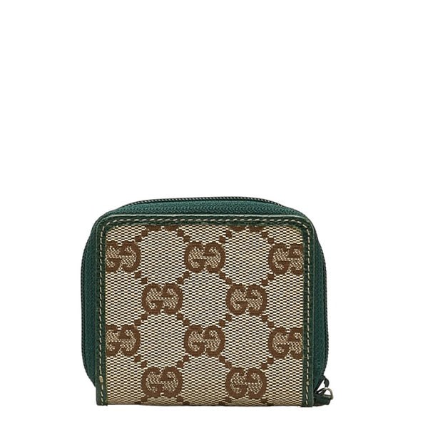 グッチ GGキャンバス コインケース 115255 グリーン ベージュ キャンバス レザー レディース GUCCI 【中古】