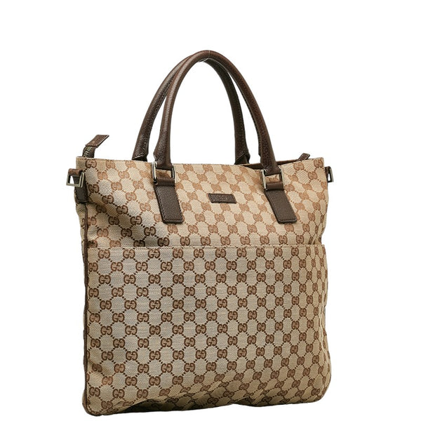 グッチ GGキャンバス トートバッグ ショルダーバッグ 2WAY 122797 ベージュ ブラウン キャンバス レザー レディース GUCCI 【中古】