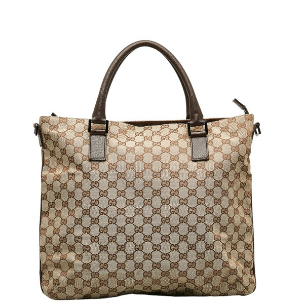 グッチ GGキャンバス トートバッグ ショルダーバッグ 2WAY 122797 ベージュ ブラウン キャンバス レザー レディース GUCCI 【中古】