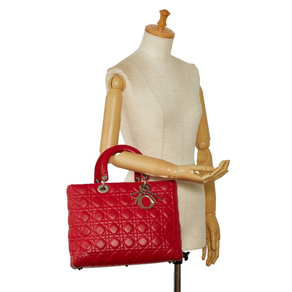 ディオール レディディオール カナージュ ハンドバッグ レッド レザー レディース Dior 【中古】