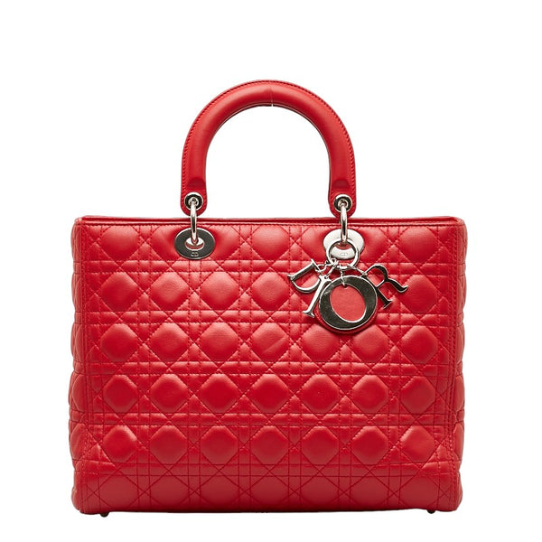 ディオール レディディオール カナージュ ハンドバッグ レッド レザー レディース Dior 【中古】