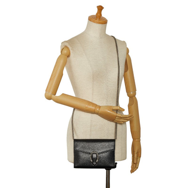 グッチ ディオニュソス 斜め掛け チェーン ショルダーバッグ ウォレット 401231 ブラック レザー レディース GUCCI 【中古】