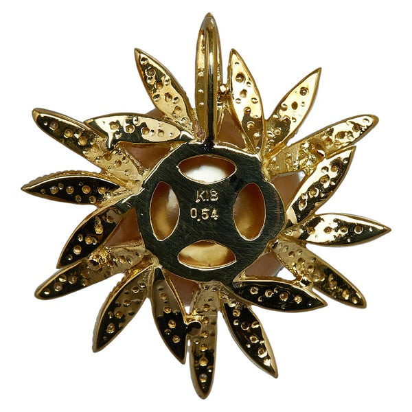 K18YG イエローゴールド 白蝶真珠約15.5mm ダイヤ0.54ct 太陽 サンバースト ペンダントトップ レディース 【中古】