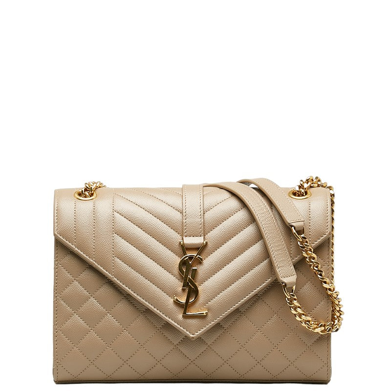 サンローラン エンヴェロップ ミディアム チェーン 斜め掛け ショルダーバッグ 600185 ベージュ レザー レディース SAINT LAURENT 【中古】