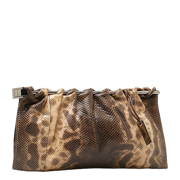 グッチ リザード クラッチバッグ 004 0655 ブラウン シルバー レザー レディース GUCCI 【中古】