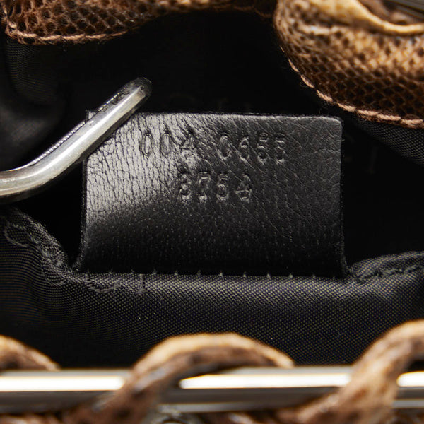 グッチ リザード クラッチバッグ 004 0655 ブラウン シルバー レザー レディース GUCCI 【中古】