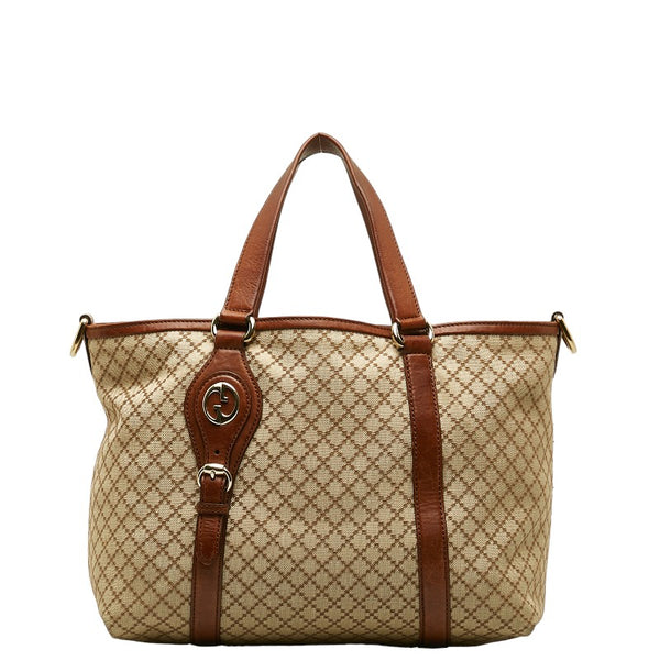グッチ ディアマンテ ハンドバッグ ショルダーバッグ 2WAY 282346 ベージュ ブラウン キャンバス レザー レディース GUCCI 【中古】