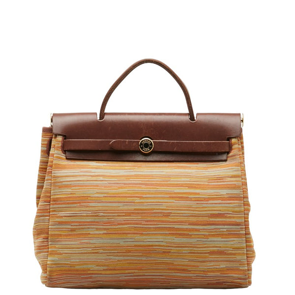 エルメス エールバッグPM ヴィブラート ハンドバッグ ブラウン マルチカラー トワルオフィシエ レザー レディース HERMES 【中古】