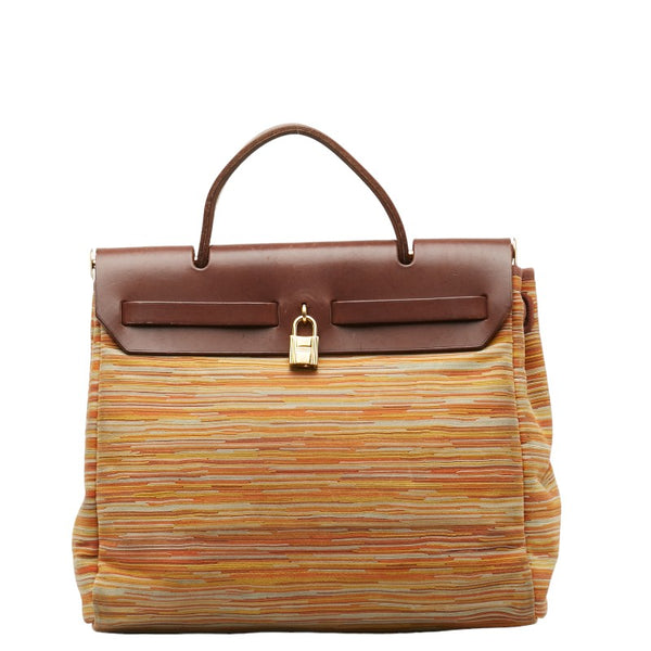 エルメス エールバッグPM ヴィブラート ハンドバッグ ブラウン マルチカラー トワルオフィシエ レザー レディース HERMES 【中古】