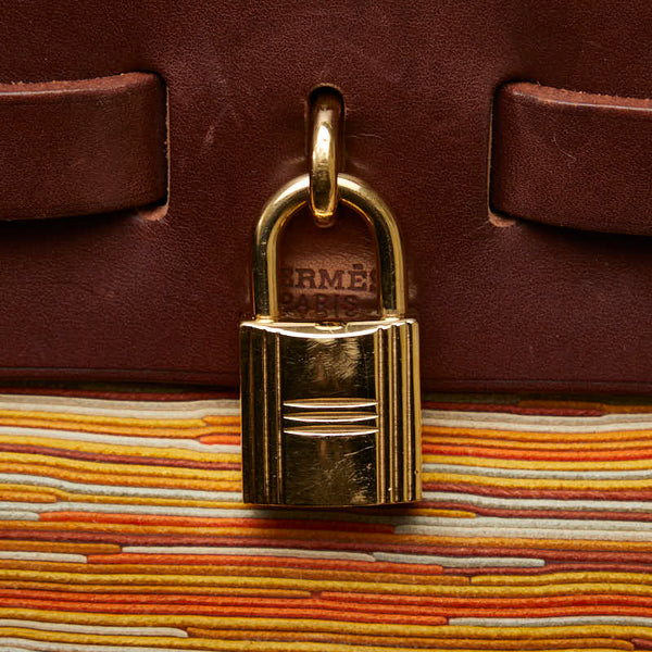 エルメス エールバッグPM ヴィブラート ハンドバッグ ブラウン マルチカラー トワルオフィシエ レザー レディース HERMES 【中古】