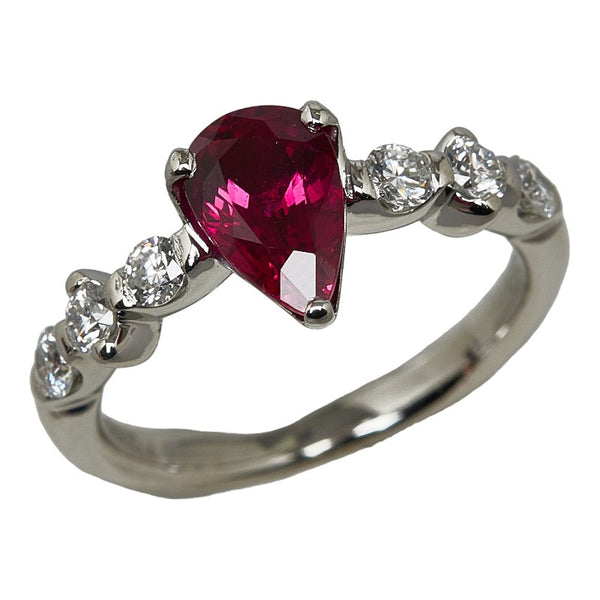 Pt900 プラチナ ルビー1.403ct ダイヤ0.40ct ペアシェイプ リング 指輪 レディース 10号 【中古】