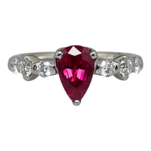 Pt900 プラチナ ルビー1.403ct ダイヤ0.40ct ペアシェイプ リング 指輪 レディース 10号 【中古】
