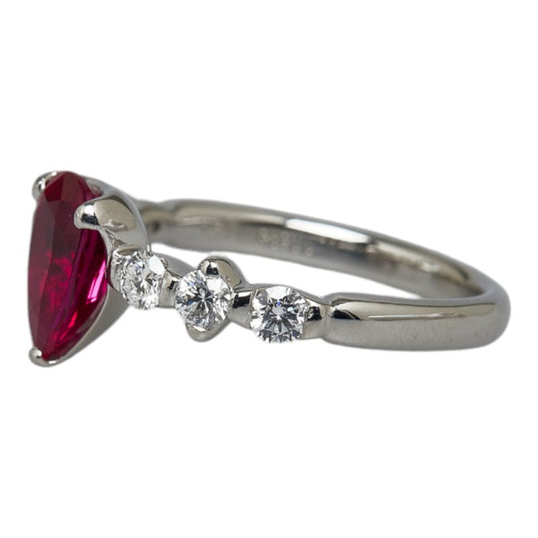 Pt900 プラチナ ルビー1.403ct ダイヤ0.40ct ペアシェイプ リング 指輪 レディース 10号 【中古】