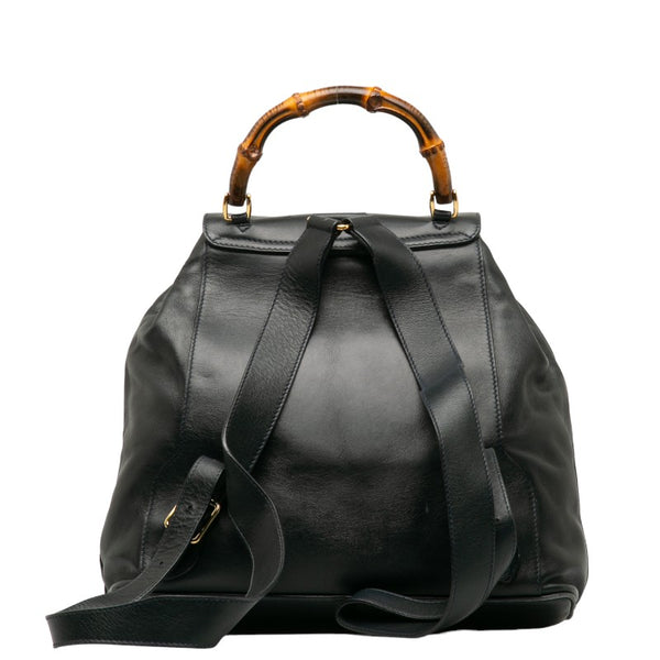 グッチ バンブー リュック バックパック 003 2058 0016 ネイビー レザー レディース GUCCI 【中古】