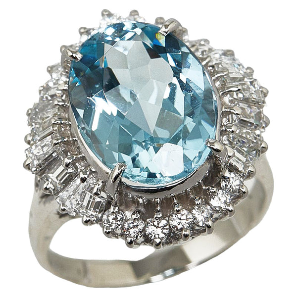 Pt900 プラチナ アクアマリン5.147ct ダイヤ1.14ct オーバル リング 指輪 レディース 12号 【中古】