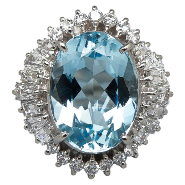 Pt900 プラチナ アクアマリン5.147ct ダイヤ1.14ct オーバル リング 指輪 レディース 12号 【中古】