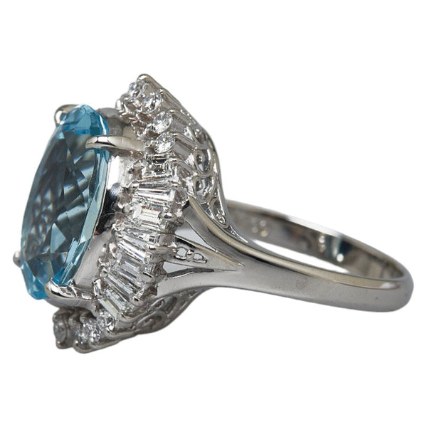 Pt900 プラチナ アクアマリン5.147ct ダイヤ1.14ct オーバル リング 指輪 レディース 12号 【中古】