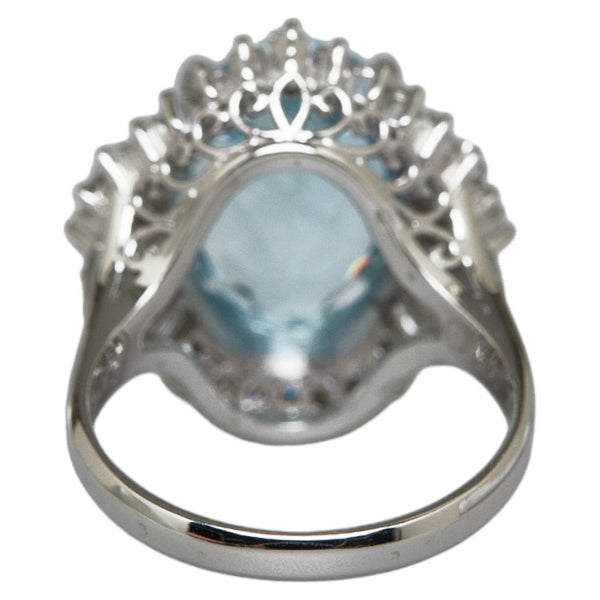 Pt900 プラチナ アクアマリン5.147ct ダイヤ1.14ct オーバル リング 指輪 レディース 12号 【中古】