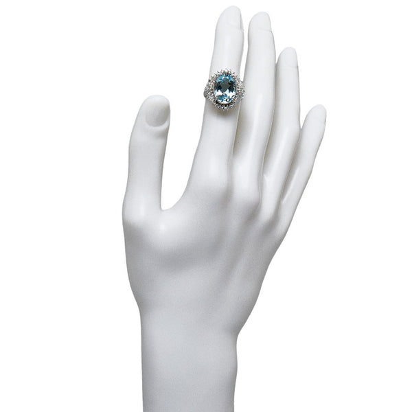 Pt900 プラチナ アクアマリン5.147ct ダイヤ1.14ct オーバル リング 指輪 レディース 12号 【中古】