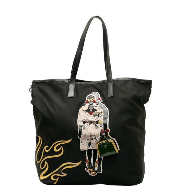 プラダ ビジュー ハンドバッグ トートバッグ ブラック マルチカラー ナイロン ビーズ レザー レディース PRADA 【中古】