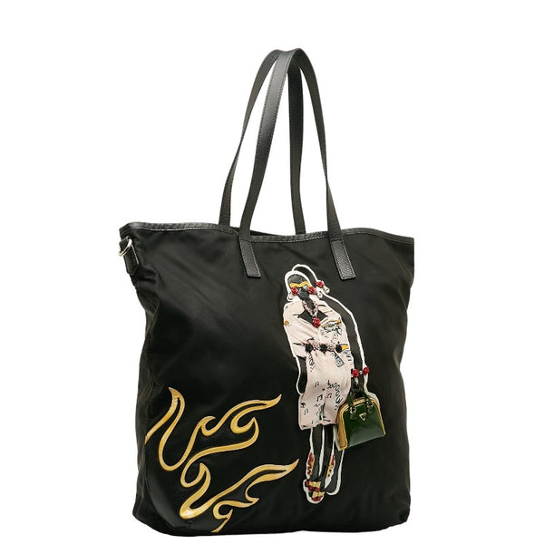 プラダ ビジュー ハンドバッグ トートバッグ ブラック マルチカラー ナイロン ビーズ レザー レディース PRADA 【中古】