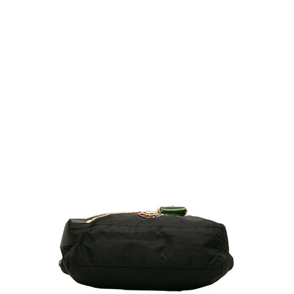プラダ ビジュー ハンドバッグ トートバッグ ブラック マルチカラー ナイロン ビーズ レザー レディース PRADA 【中古】