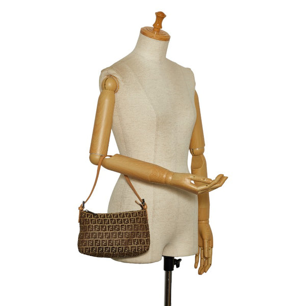フェンディ ズッキーノ ミニハンドバッグ 8BR155 ベージュ ブラウン キャンバス レザー レディース FENDI 【中古】